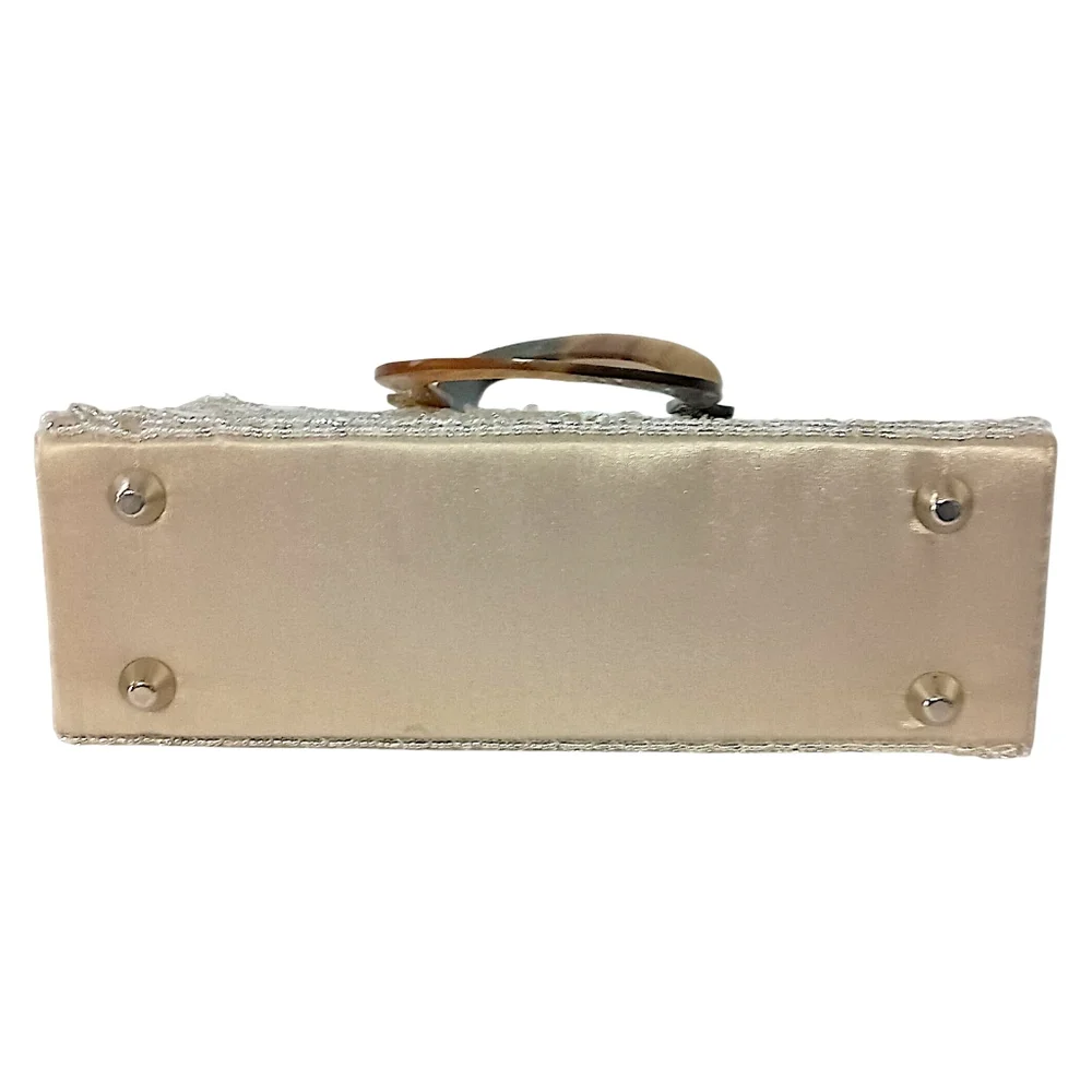 Mod by Design Mother of Pearl Mosaic Bag   Beaded Satin Lucite‎ Handles MCM Vtg